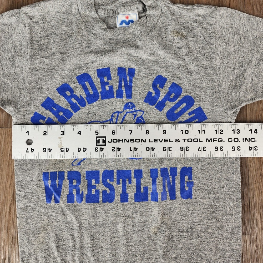 Vintage Garden Spot Wrestling T-Shirt Gray Blue Graphic Youth Medium Made in USA - Picture 6 of 9